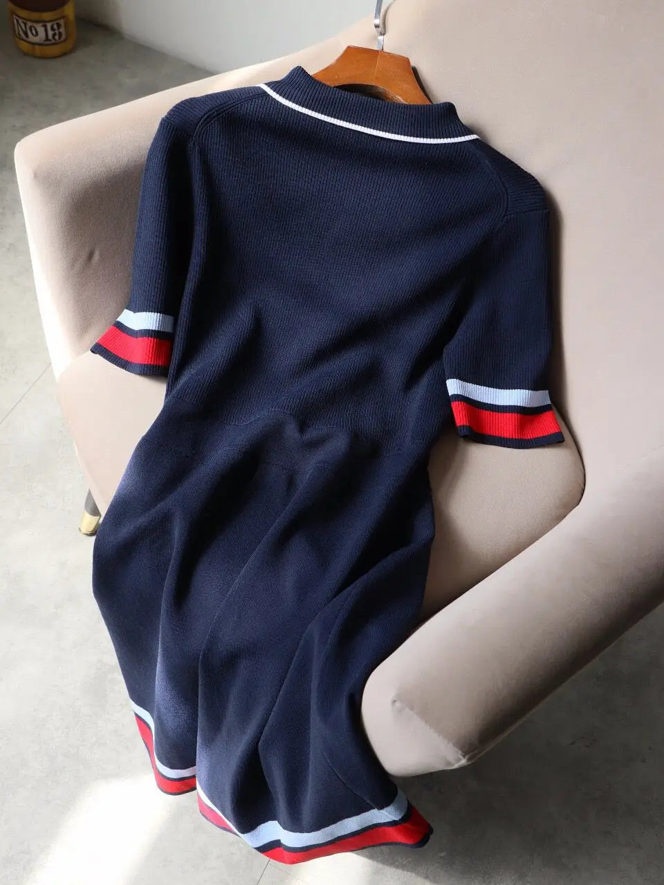 Ribbed Knit Fitted Short Sleeve Polo Dress