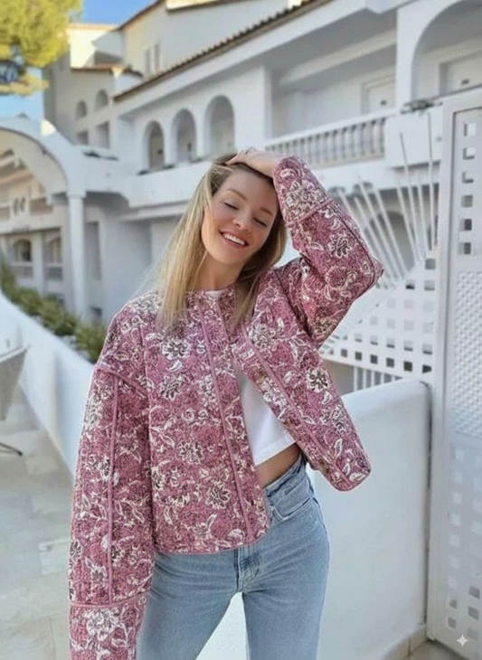 Floral Pattern Relaxed Fit Quilted Jacket 