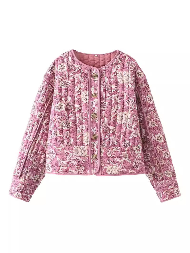 Floral Pattern Relaxed Fit Quilted Jacket 