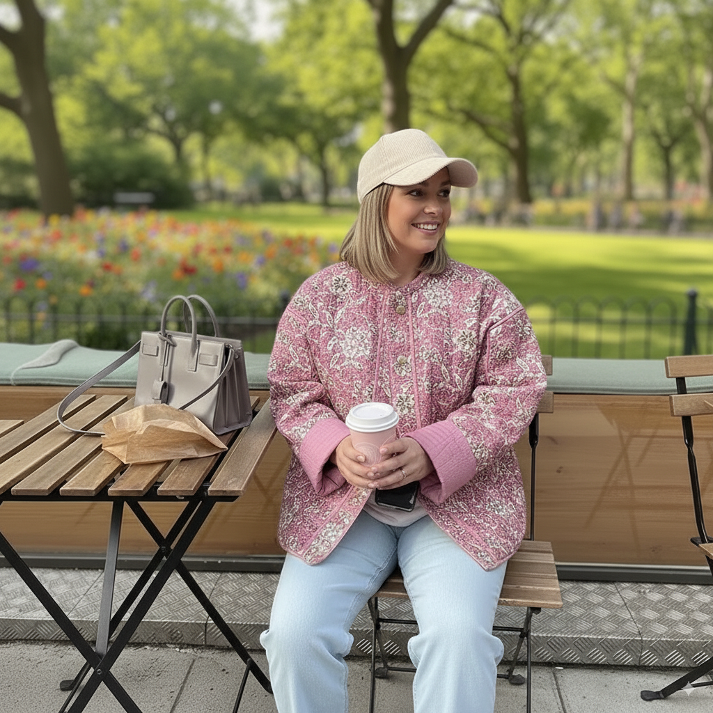 Floral Pattern Relaxed Fit Quilted Jacket 