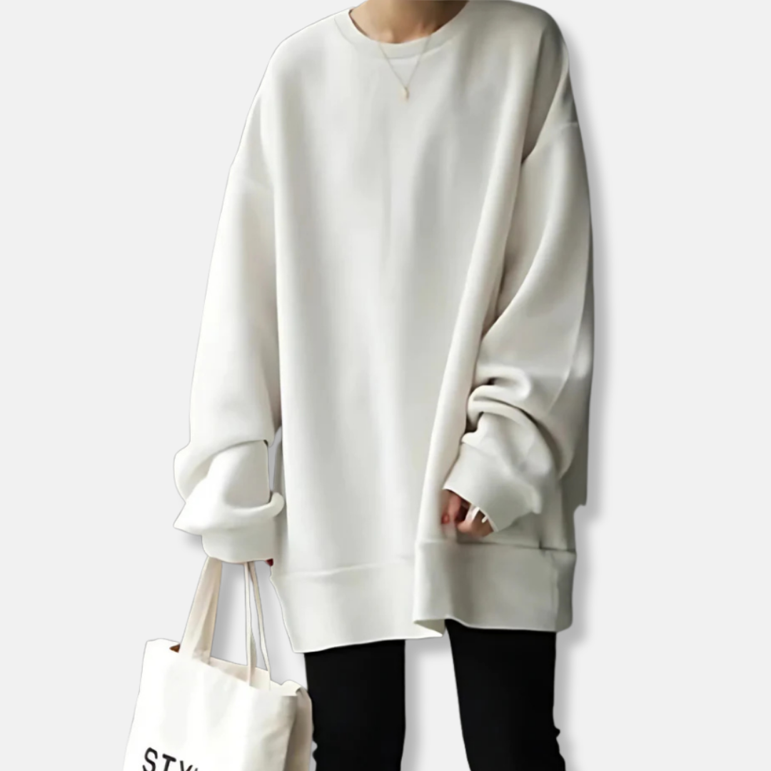 Cotton Blend Oversized Crewneck Sweatshirt