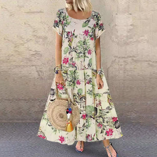 Flowy Floral Print Loose Fit Maxi Dress