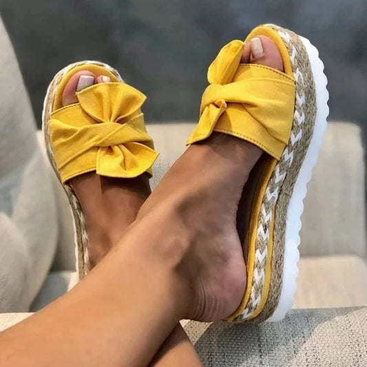 Women's Platform Sandals - Open Toe - Bow Detail - Cushioned Sole - Casual Wear