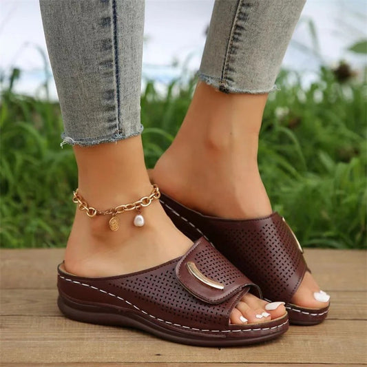 Perforated Breathable Cushioned Slip-On Sandals