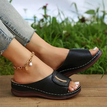 Women's Slip-On Sandals - Open Toe - Perforated Breathable Design - Cushioned Sole