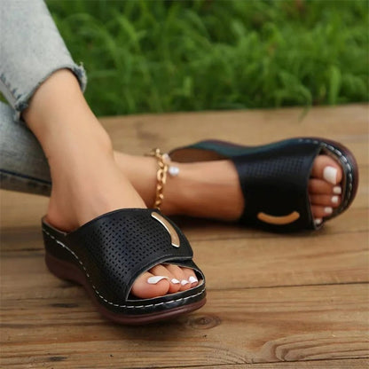 Women's Slip-On Sandals - Open Toe - Perforated Breathable Design - Cushioned Sole
