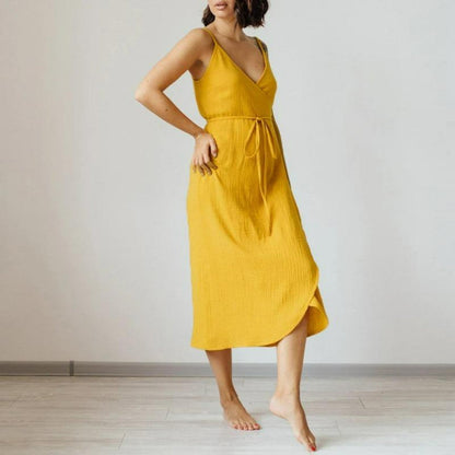 Women's Wrap Dress - Sleeveless V-Neck - Adjustable Tie Waist - Lightweight Fabric