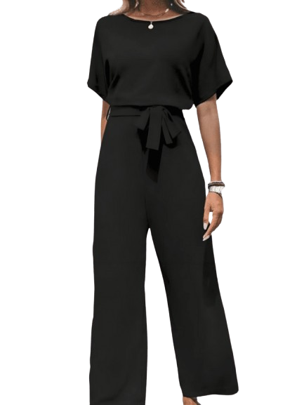 Belted Wide-Leg Bateau Neck Jumpsuit