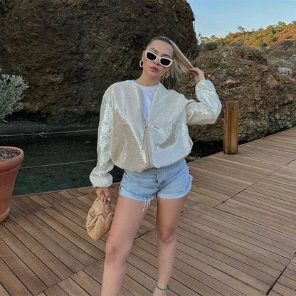 Women's shiny high-street jacket