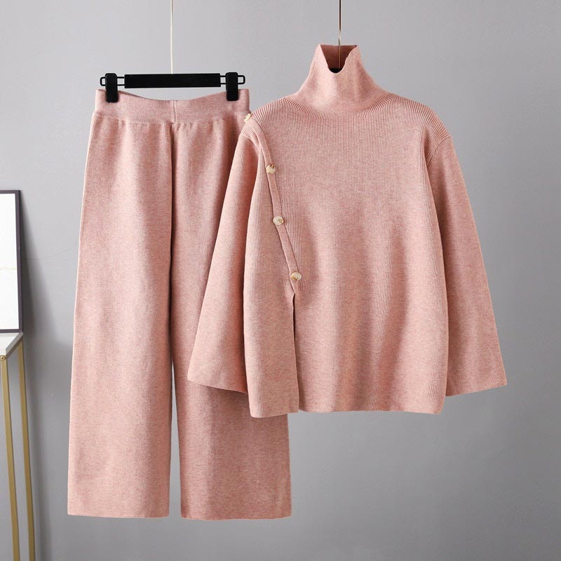 Women's casual turtleneck sweater and wide leg pants set