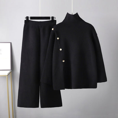 Women's casual turtleneck sweater and wide leg pants set