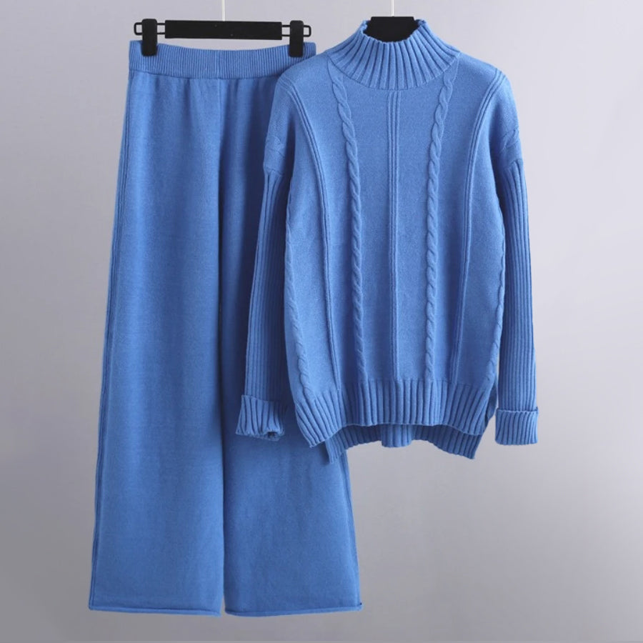 Women's turtleneck sweater and wide-leg knit pants set