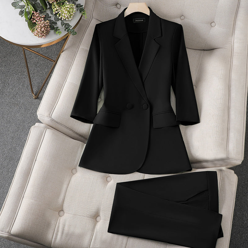 Women's three-quarter sleeve formal blazer and trouser set