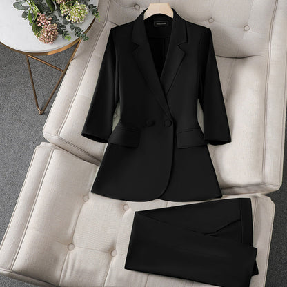 Women's three-quarter sleeve formal blazer and trouser set