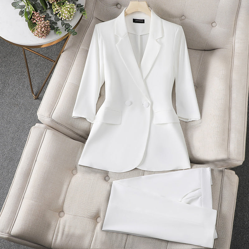 Women's three-quarter sleeve formal blazer and trouser set