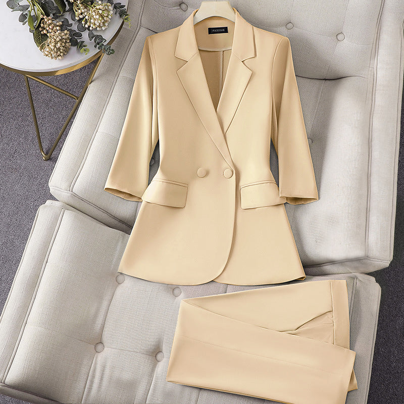 Women's three-quarter sleeve formal blazer and trouser set