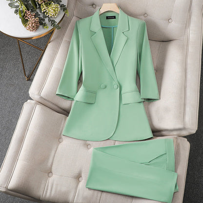 Women's three-quarter sleeve formal blazer and trouser set