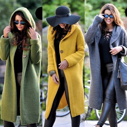 Women's long hooded cardigan