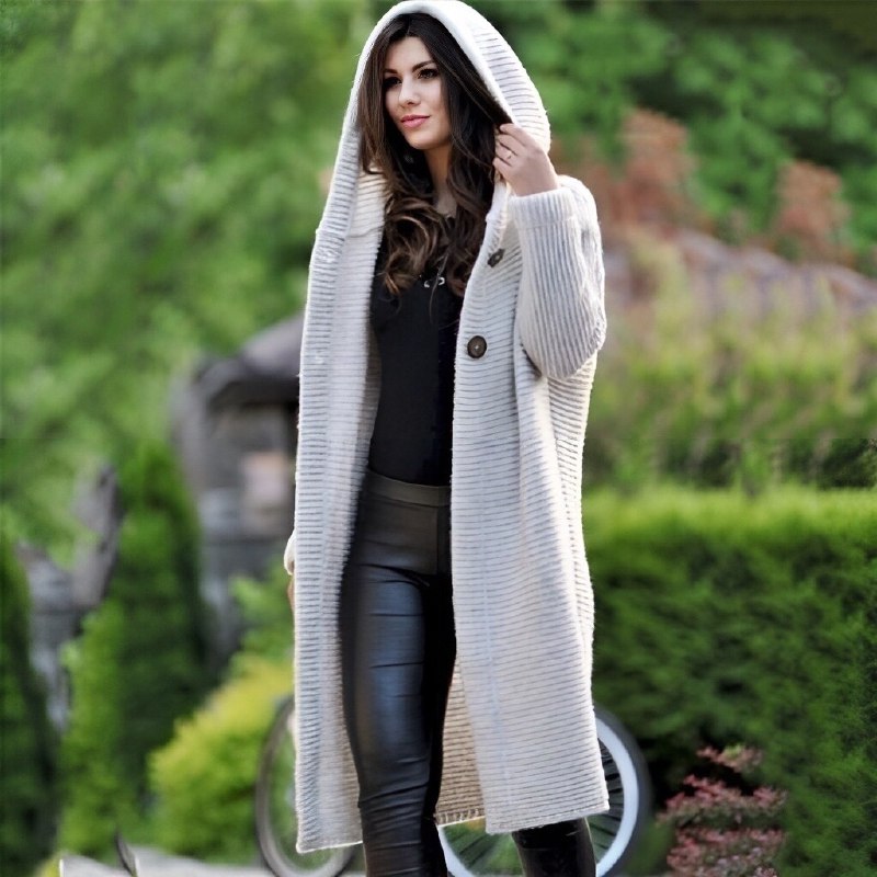 Women's long hooded cardigan