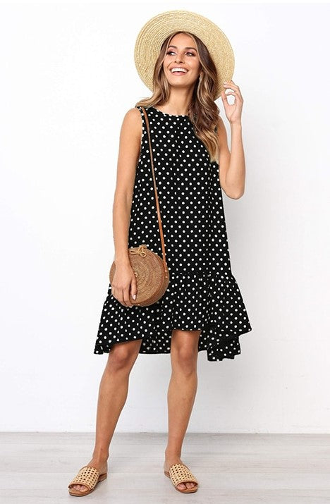 Polka Dot Ruffled Hem A-Line Dress