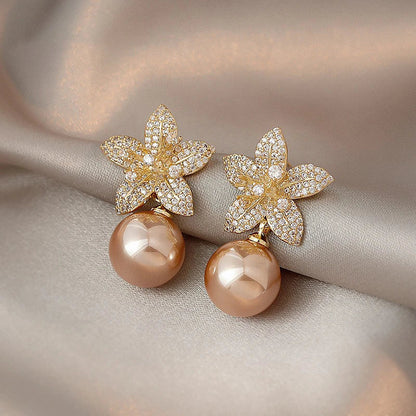 Women’s Drop Earrings - Floral Design - Sparkling Stones - Elegant Dangle Style