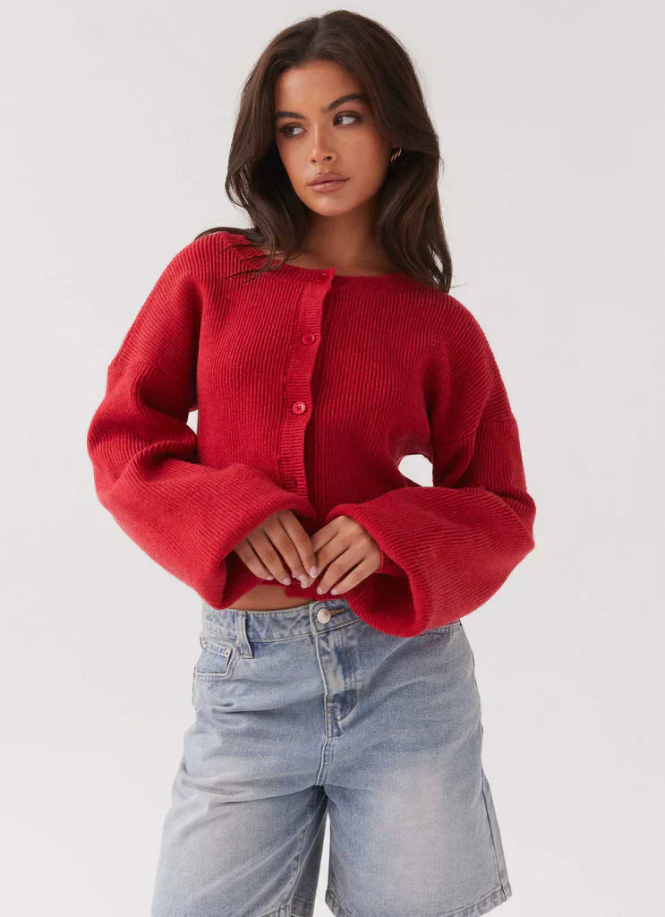 Women's Cropped Button-Up Cardigan – Cozy & Chic