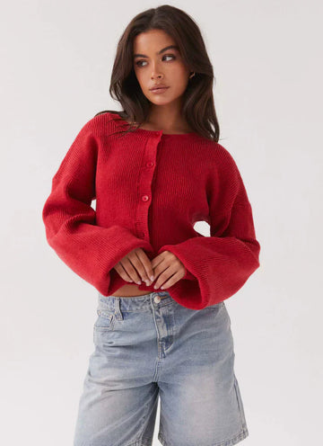 Soft waxy wool knitted cardigan top for women