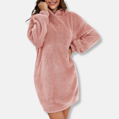 Women’s Hoodie Dress – Oversized Fit – Fleece Texture – Long Sleeve Lounge Wear