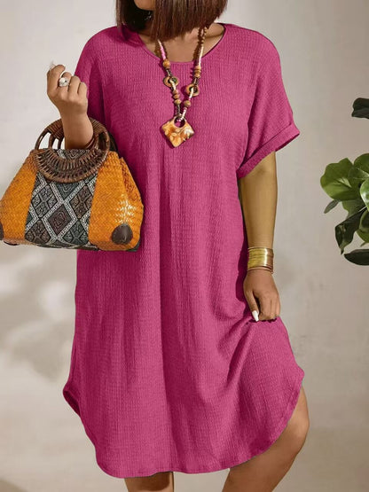 Women's Casual Dress - Loose Fit - Round Neck - Short Sleeve - Lightweight Comfort