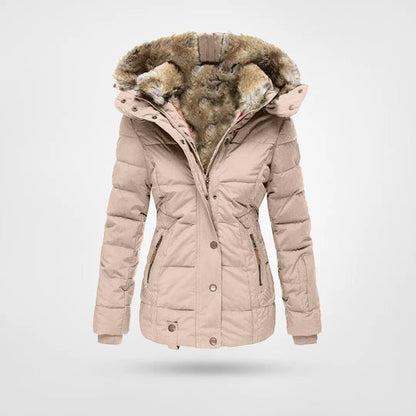 Malia - fur collar women's zip-up long-sleeve hooded jacket