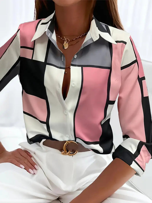 Printed Long-Sleeved Button Top