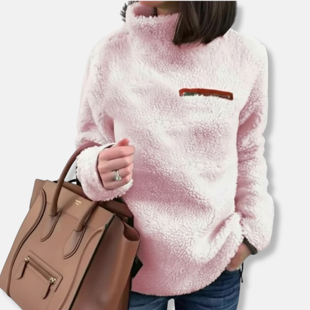 Sophia Fleece Turtleneck Sweater | Relaxed Fit Zip Pocket Sweater