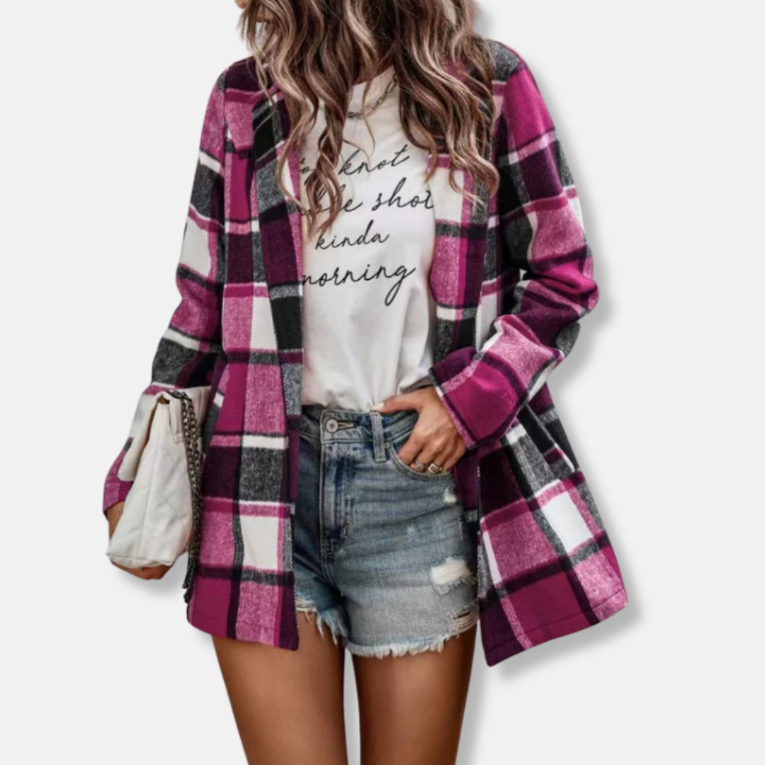 Plaid Print Oversized Wool Feel Cardigan Coat 