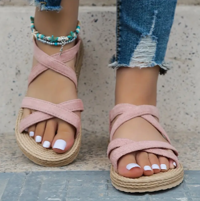 Women's Espadrille Sandals - Flat Platform - Criss-Cross Straps - Slingback Design