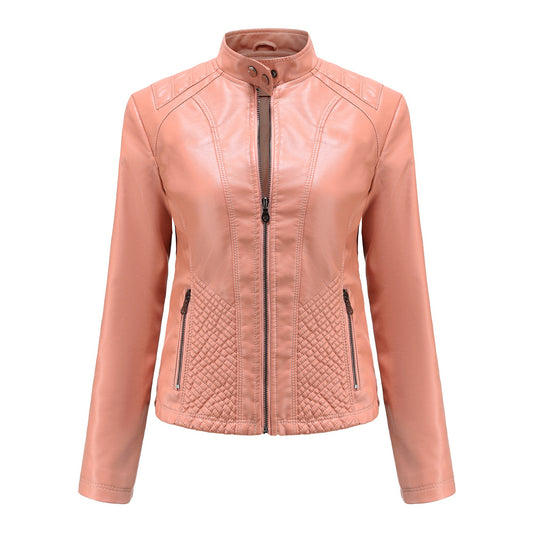 Leather Stand Collar Casual Jacket