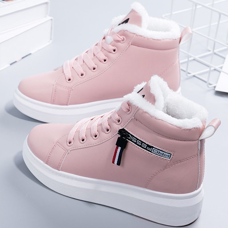 Faux fur-lined high-top sneakers for women