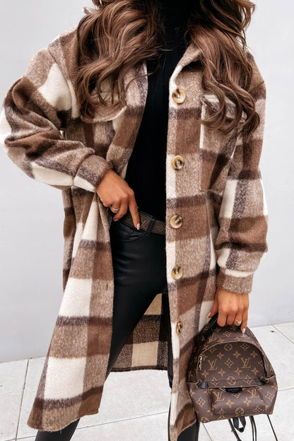 Women's plaid single-breasted midi shacket