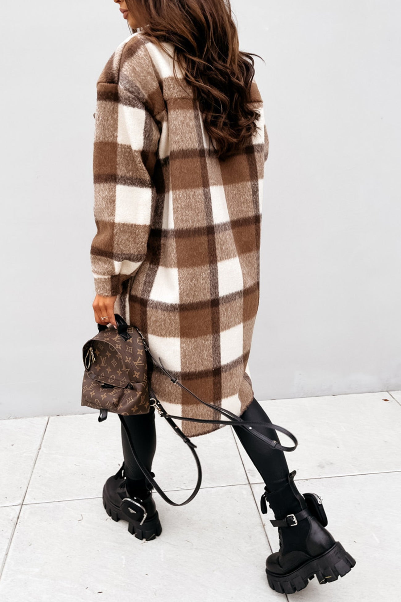Women's plaid single-breasted midi shacket