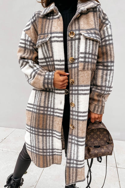 Women's plaid single-breasted midi shacket