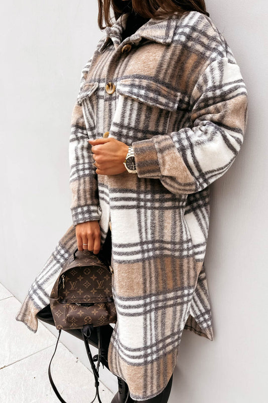 Plaid Single-Breasted Midi Shacket