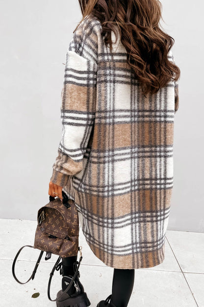 Women's plaid single-breasted midi shacket