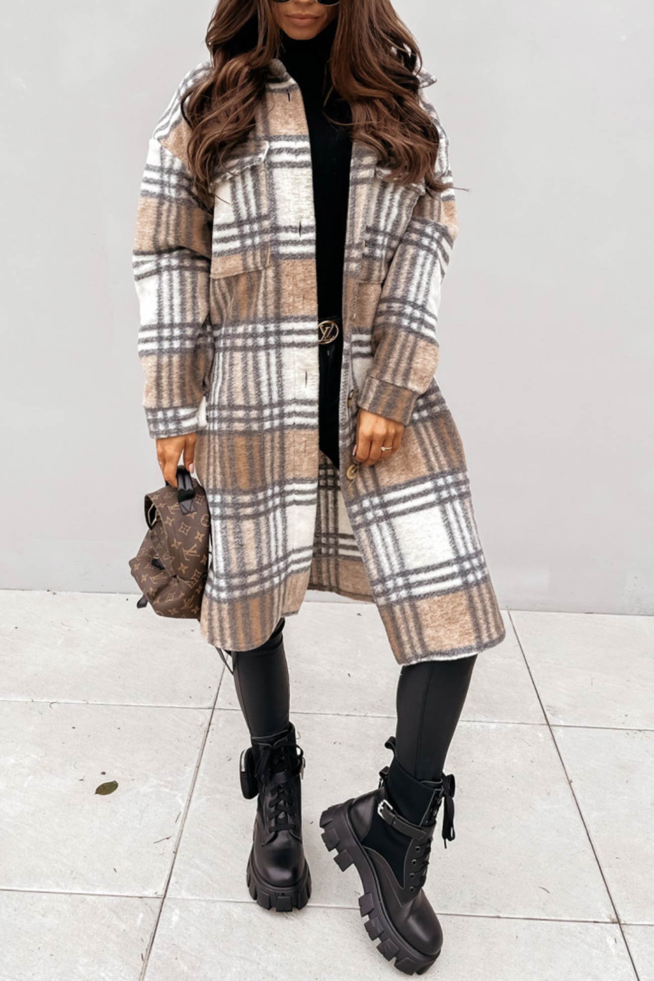Plaid Single-Breasted Midi Shacket