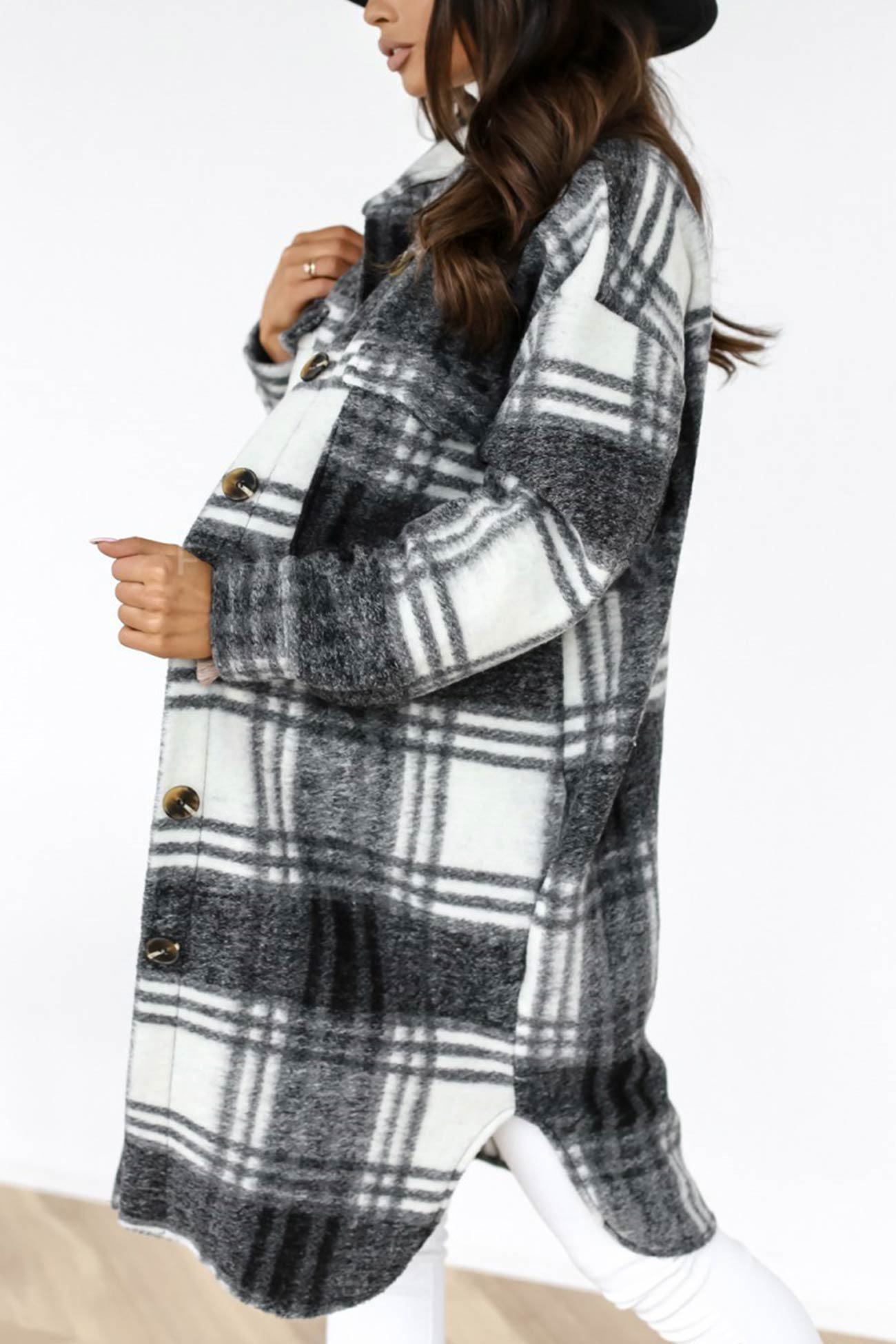 Women's plaid single-breasted midi shacket