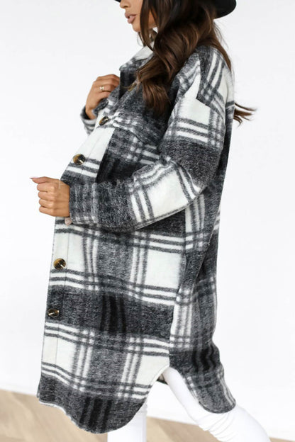 Women's plaid single-breasted midi shacket