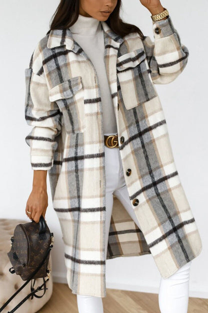 Women's plaid single-breasted midi shacket