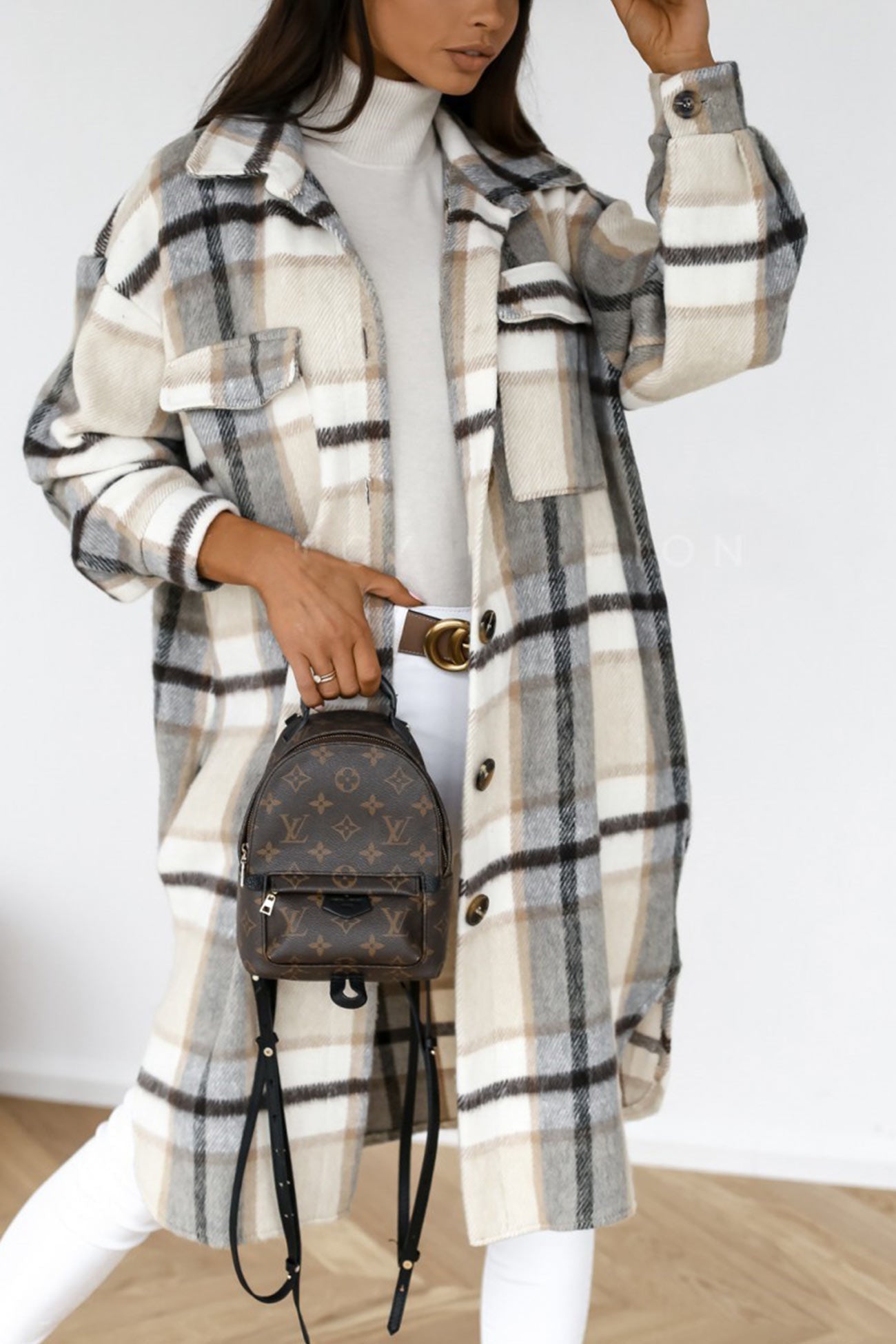 Plaid Single-Breasted Midi Shacket
