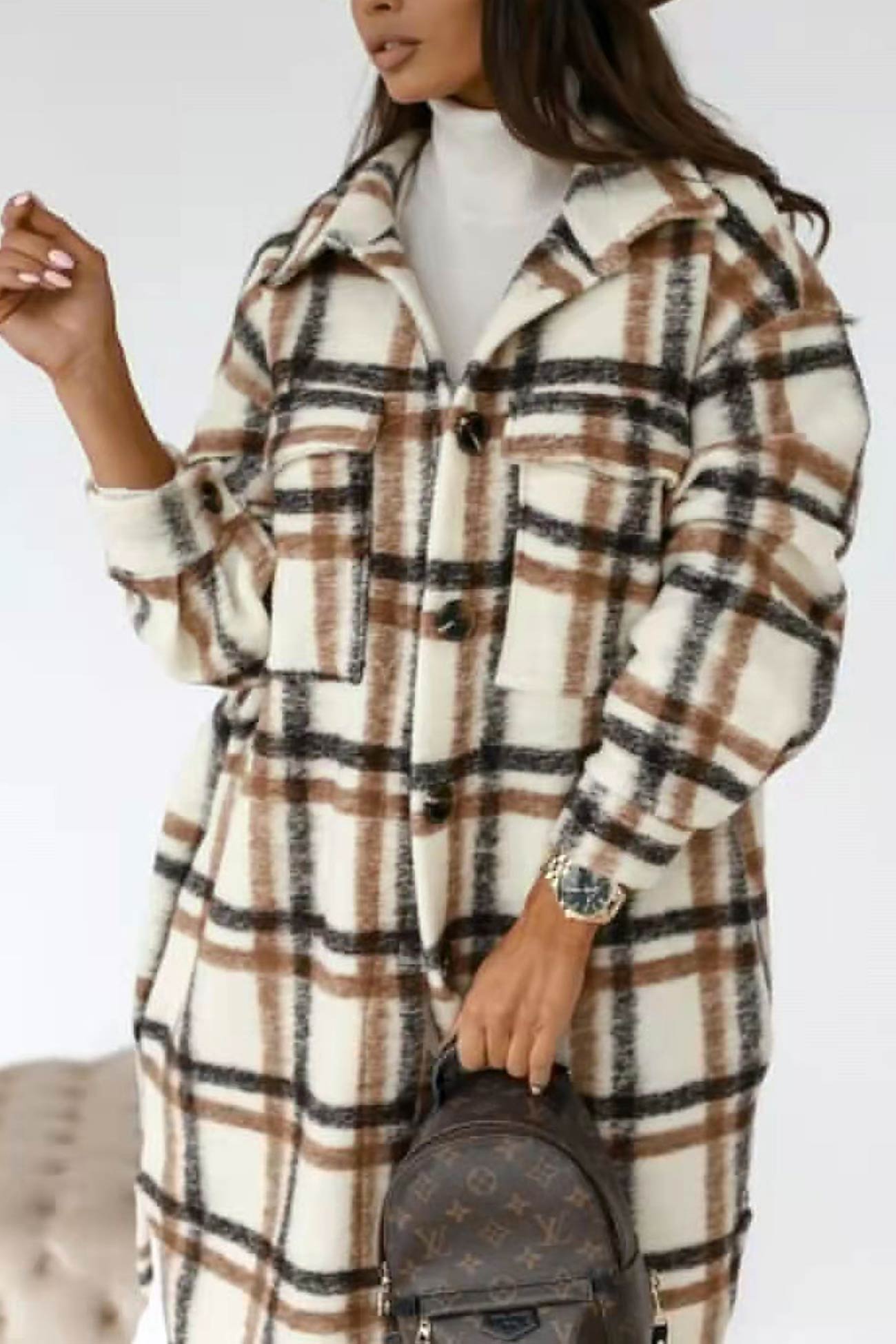 Women's plaid single-breasted midi shacket