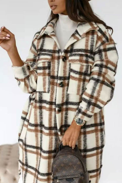 Women's plaid single-breasted midi shacket