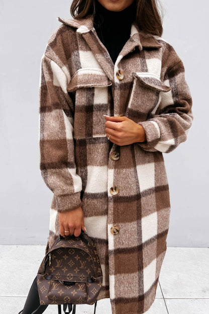 Women's plaid single-breasted midi shacket