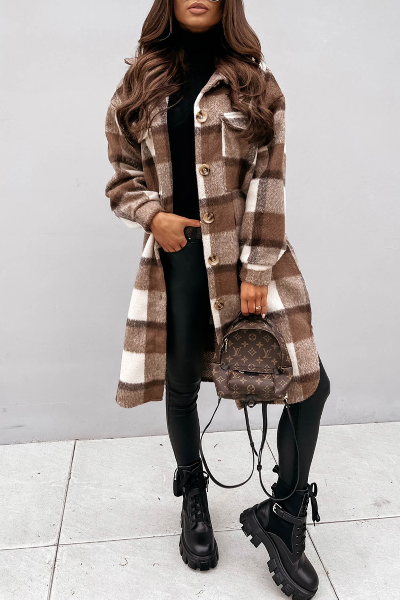Women's plaid single-breasted midi shacket